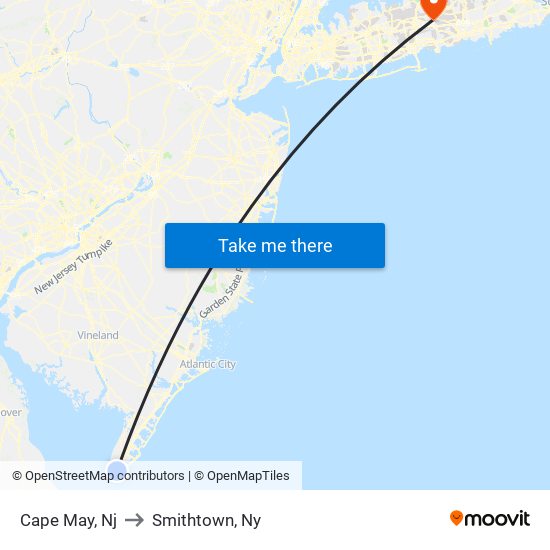 Cape May, Nj to Smithtown, Ny map