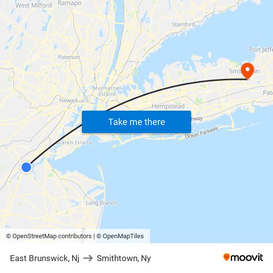 East Brunswick, Nj to Smithtown, Ny map