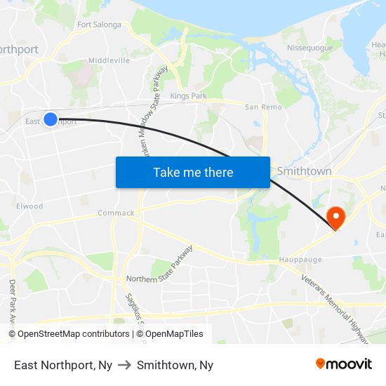 East Northport, Ny to Smithtown, Ny map