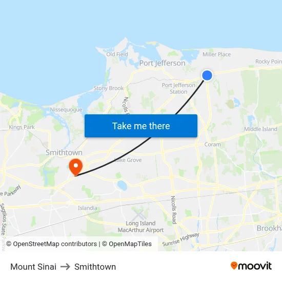 Mount Sinai to Smithtown map