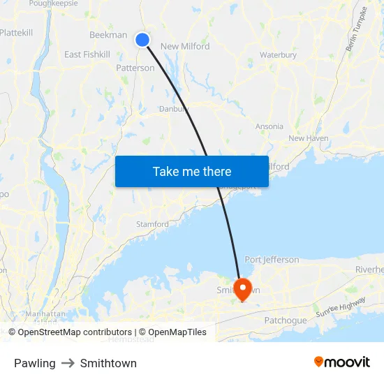 Pawling to Smithtown map