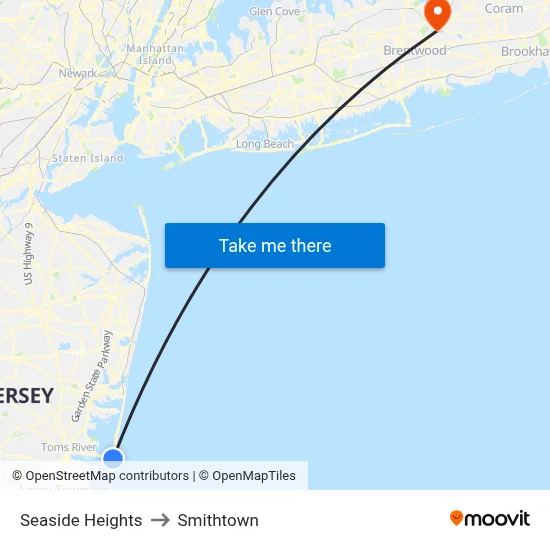 Seaside Heights to Smithtown map