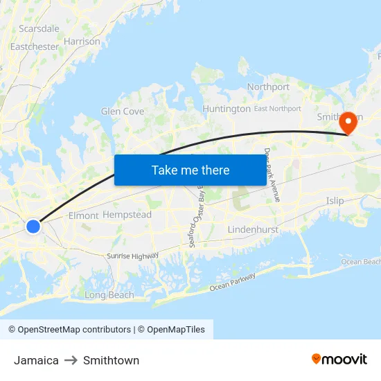 Jamaica to Smithtown map