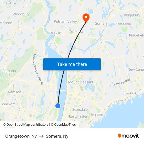 Orangetown, Ny to Somers, Ny map