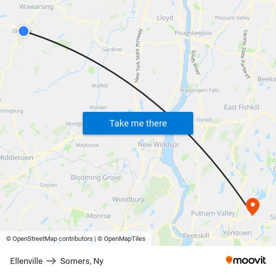 Ellenville to Somers, Ny map