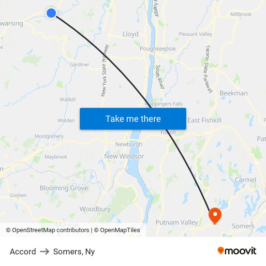 Accord to Somers, Ny map