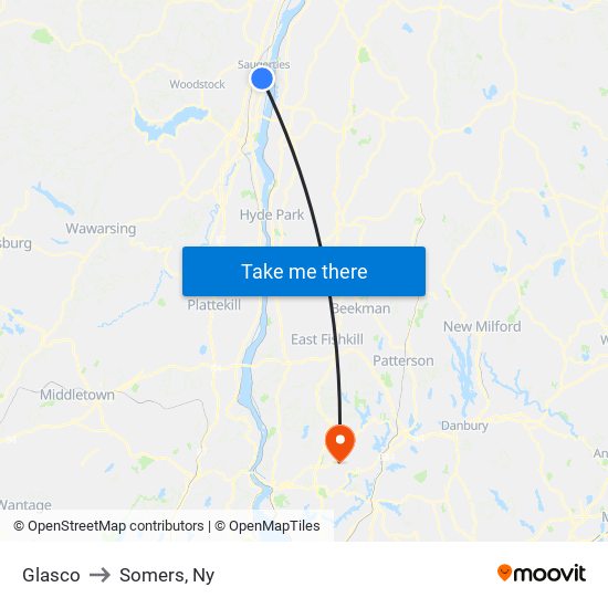 Glasco to Somers, Ny map