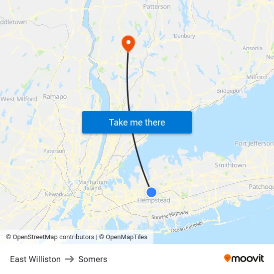 East Williston to Somers map