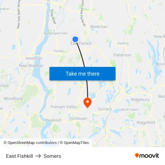 East Fishkill to Somers map