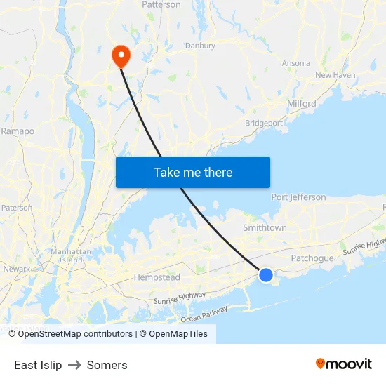 East Islip to Somers map