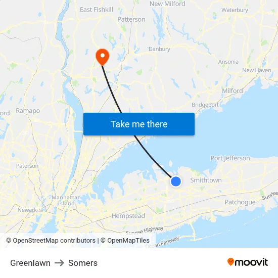 Greenlawn to Somers map