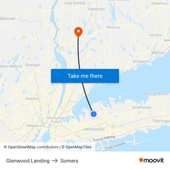 Glenwood Landing to Somers map
