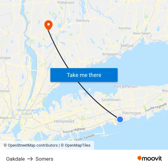 Oakdale to Somers map