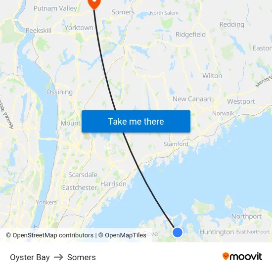 Oyster Bay to Somers map