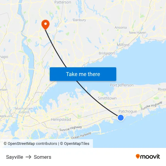 Sayville to Somers map