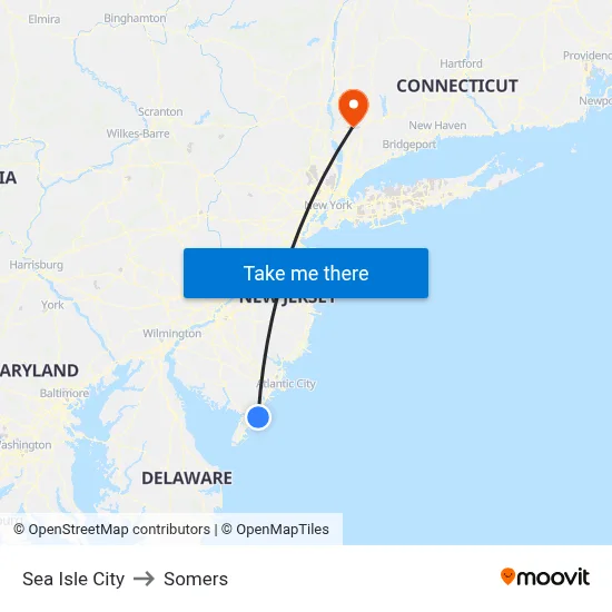 Sea Isle City to Somers map