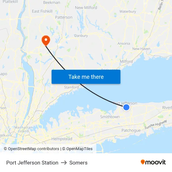 Port Jefferson Station to Somers map