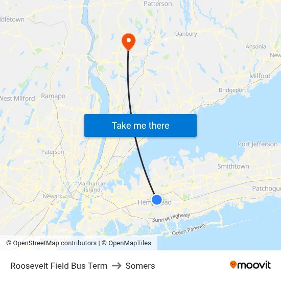 Roosevelt Field Bus Term to Somers map