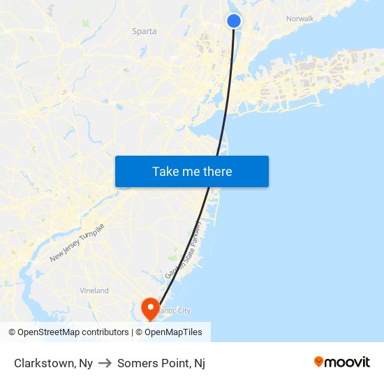 Clarkstown, Ny to Somers Point, Nj map