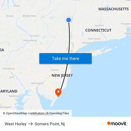 West Hurley to Somers Point, Nj map