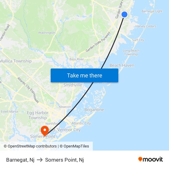 Barnegat, Nj to Somers Point, Nj map