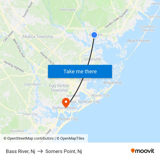 Bass River, Nj to Somers Point, Nj map
