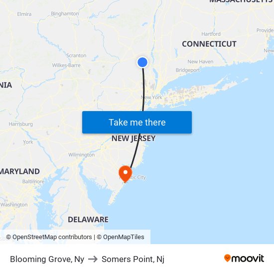 Blooming Grove, Ny to Somers Point, Nj map