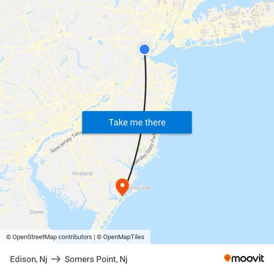 Edison, Nj to Somers Point, Nj map