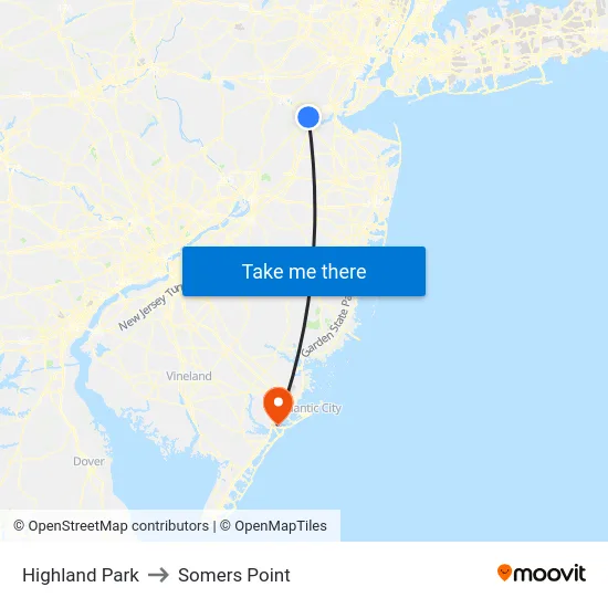 Highland Park to Somers Point map