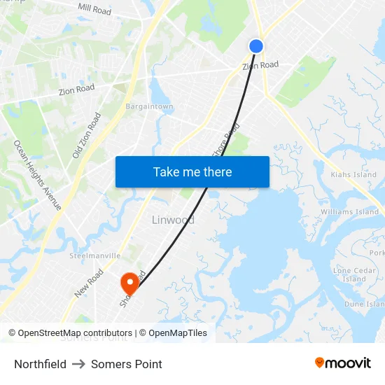 Northfield to Somers Point map