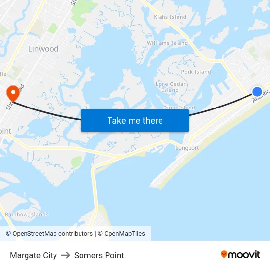 Margate City to Somers Point map
