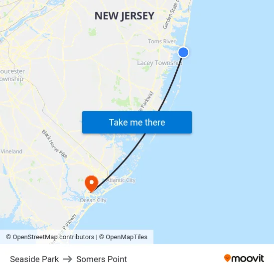 Seaside Park to Somers Point map