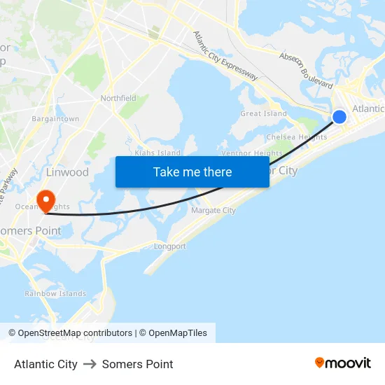 Atlantic City to Somers Point map
