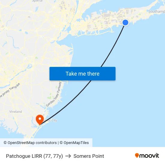 Patchogue LIRR (77, 77y) to Somers Point map
