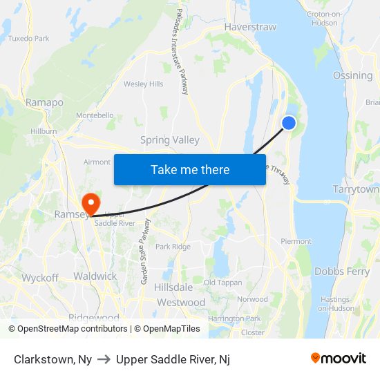 Clarkstown, Ny to Upper Saddle River, Nj map