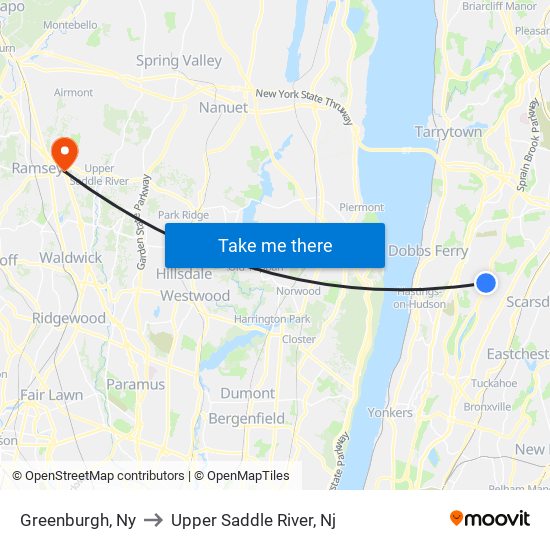 Greenburgh, Ny to Upper Saddle River, Nj map