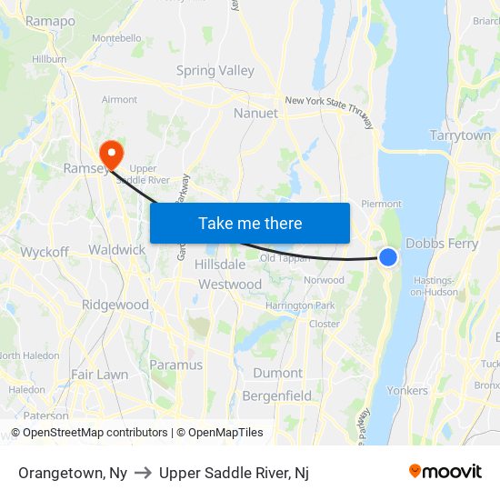 Orangetown, Ny to Upper Saddle River, Nj map