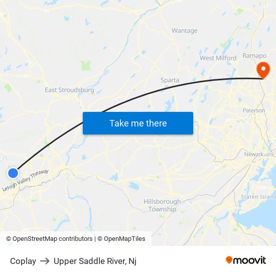 Coplay to Upper Saddle River, Nj map