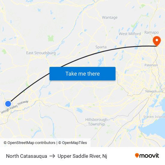 North Catasauqua to Upper Saddle River, Nj map