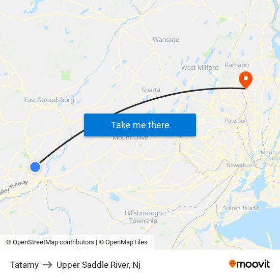 Tatamy to Upper Saddle River, Nj map