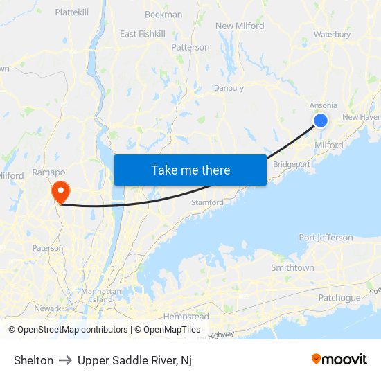 Shelton to Upper Saddle River, Nj map