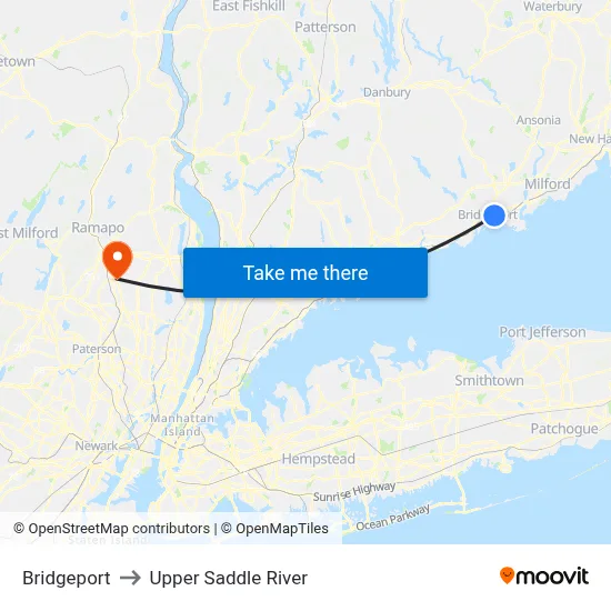 Bridgeport to Upper Saddle River map