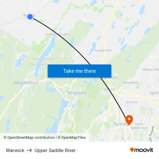 Warwick to Upper Saddle River map