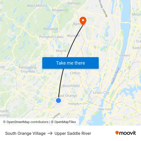 South Orange Village to Upper Saddle River map