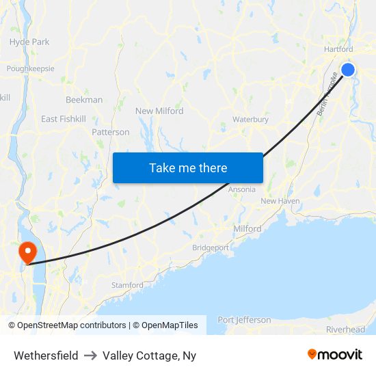 Wethersfield to Valley Cottage, Ny map