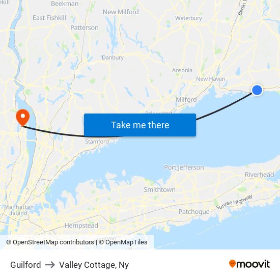 Guilford to Valley Cottage, Ny map
