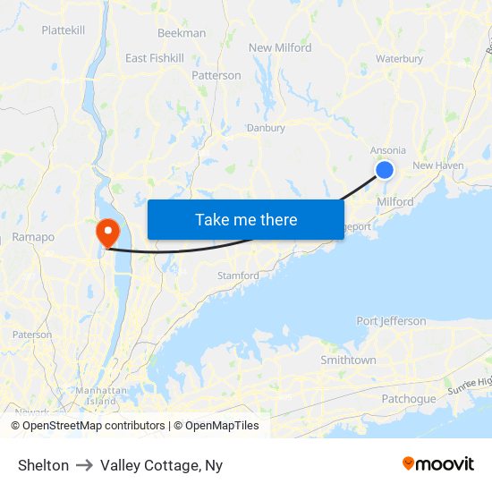 Shelton to Valley Cottage, Ny map