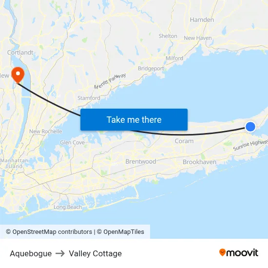 Aquebogue to Valley Cottage map