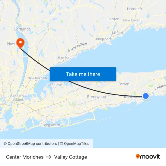Center Moriches to Valley Cottage map