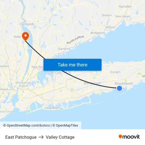 East Patchogue to Valley Cottage map